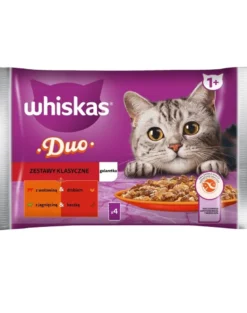 WHISKAS Adult in bustina 52x85g Alimento umido per gatti bocconcini in gelatina con manzo e pollame, agnello e anatra