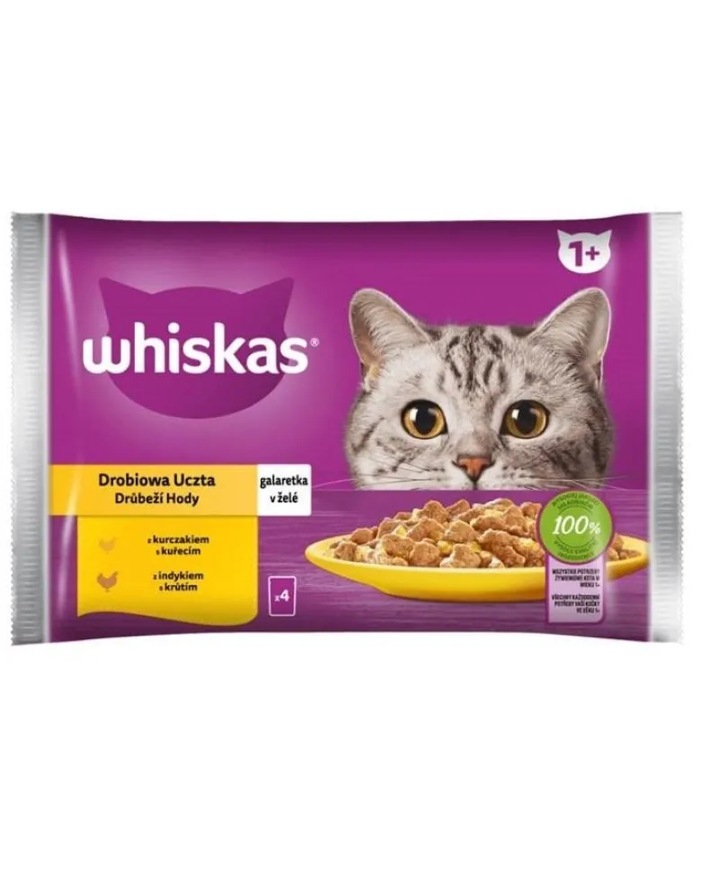 WHISKAS Adult in bustina 4x85g cibo umido con pollo e tacchino in gelatina per gatti adulti