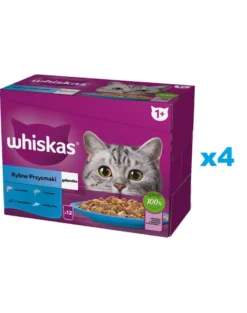 WHISKAS Adult in bustina 48x85g Selezione di Pesce cibo umido in gelatina per gatti adulti salmone, tonno, merluzzo, pesce bianco