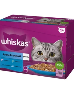WHISKAS Adult in bustina 48x85g Selezione di Pesce cibo umido in gelatina per gatti adulti salmone, tonno, merluzzo, pesce bianco