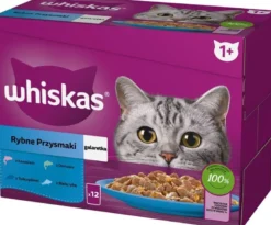 WHISKAS Adult in bustina 48x85g Selezione di Pesce cibo umido in gelatina per gatti adulti salmone, tonno, merluzzo, pesce bianco