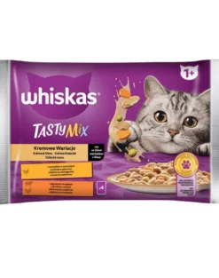 WHISKAS Adult in bustina 4x85g Variazioni cremose di cibo umido per gatti adulti in salsa con: pollo e verdure, agnello e tacchino