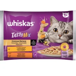 WHISKAS Adult in bustina 52x85g Variazioni cremose di cibo umido per gatti adulti in salsa con: pollo e verdure, agnello e tacchino