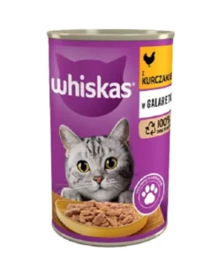 WHISKAS Adult 24x400g - Alimento umido completo per gatti adulti, pezzi di pollo in gelatina