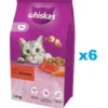 WHISKAS Adult 6x1,4 kg alimento secco completo per gatti adulti con carne di manzo