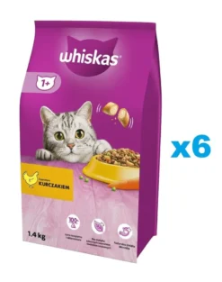 WHISKAS Adult 6x1,4kg Alimento secco completo per gatti adulti con delizioso pollo