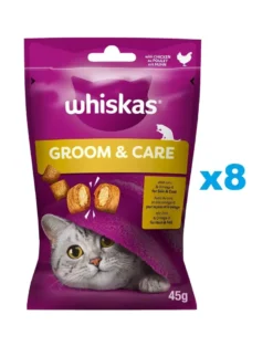 WHISKAS Groom & Care 8 x 45g snack con pollo per gatti
