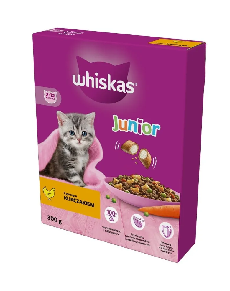 WHISKAS Junior 300g alimento secco completo con delizioso pollo per gattini