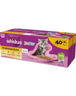 WHISKAS Junior Mix gusti 40x85g Alimento umido per gattini con pollo, anatra, pollame e tacchino in gelatina