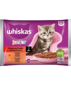 WHISKAS Junior Pasti Classici 4x85g Bocconcini con pollo e manzo in salsa