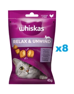 WHISKAS Relax & Unwind 8 x 45g snack con pollo per gatti