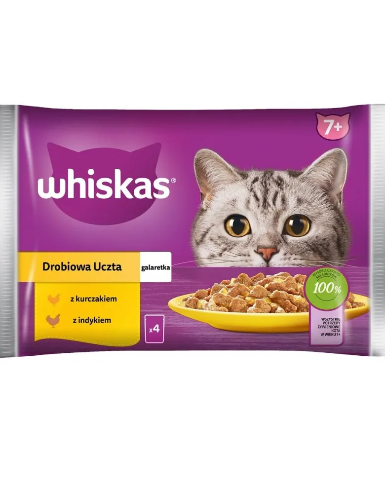 WHISKAS Senior in bustina 52x85g cibo umido in gelatina per gatti anziani con pollo e tacchino