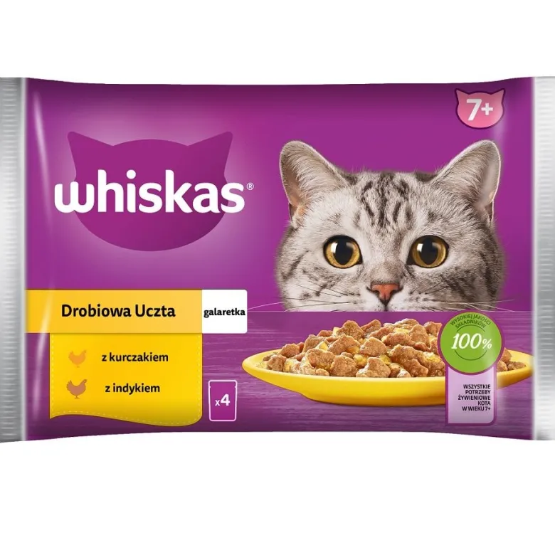 WHISKAS Senior in bustina 52x85g cibo umido in gelatina per gatti anziani con pollo e tacchino