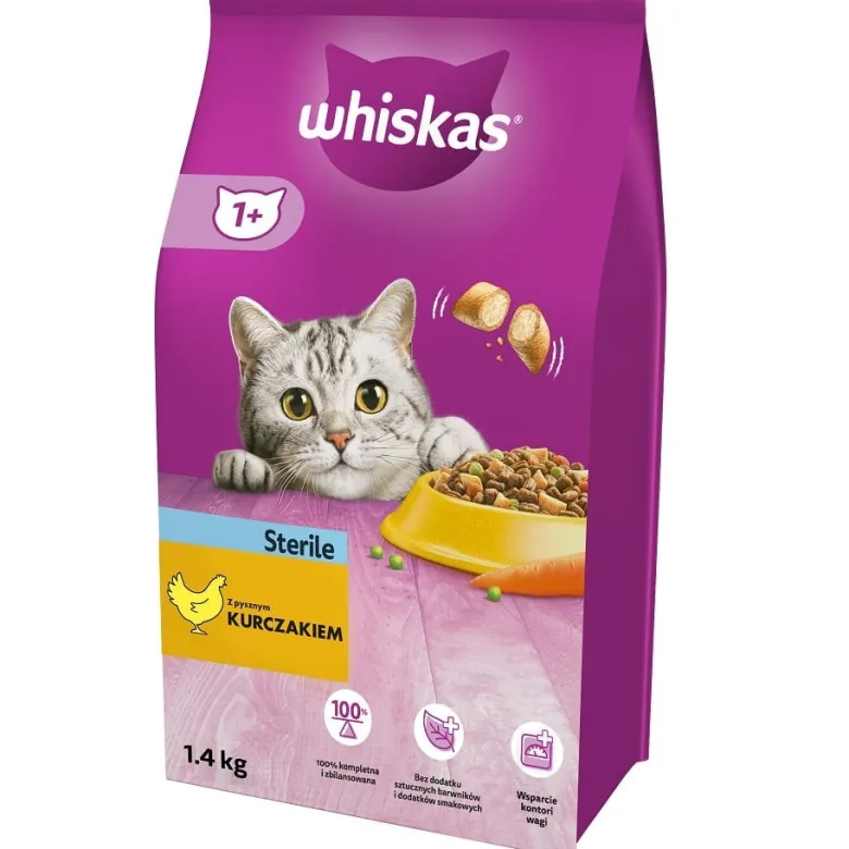 WHISKAS Sterile 6x1,4kg Alimento secco con pollo per gatti adulti sterilizzati